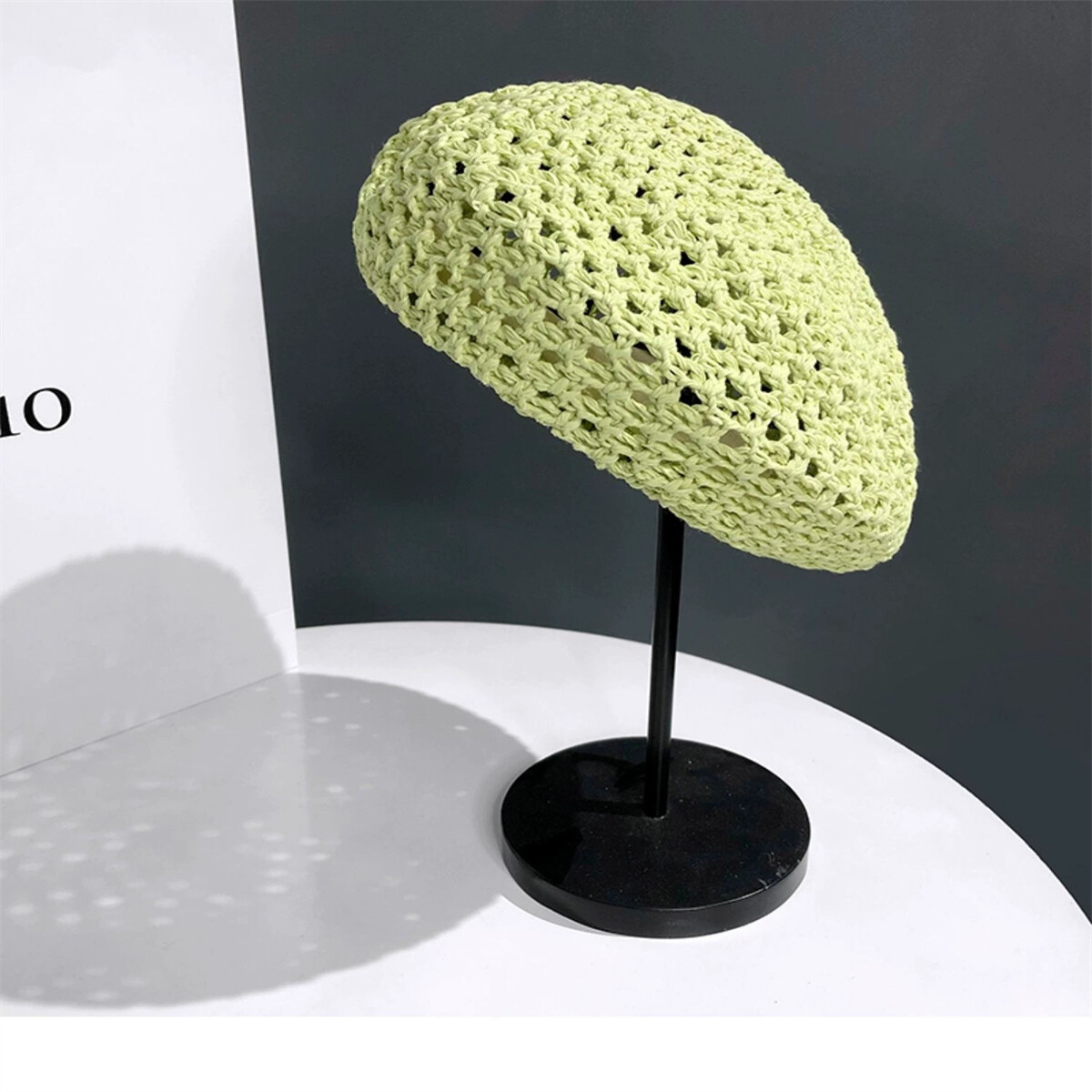 Women Handmade Vintage Straw Beret Summer Beanie Hat Adjustable Cap Cutout Style
