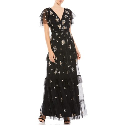 

Женское длинное вечернее платье с блестками Mac Duggal BHFO 4434, Черный