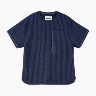 Jil Sander Quilted Pullover Tee in Blue Mens S Oversized New