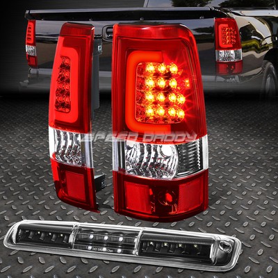 ХРОМИРОВАННАЯ КРАСНАЯ СВЕТОДИОДНАЯ ЗАДНЯЯ ПАНЕЛЬ + ЧЕРНЫЙ 3-Й СТОП-СИГНАЛ И ГРУЗОВОЙ ФОНАРЬ ДЛЯ 03-07 SILVERADO/SIERRA