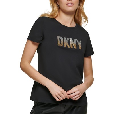 Женская черная хлопковая футболка с логотипом DKNY и графическим принтом Top S BHFO 9371