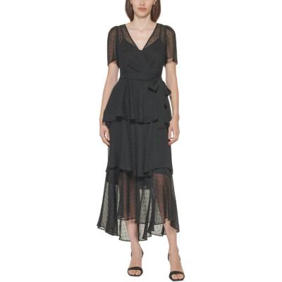 

Черное шифоновое платье миди в горошек Calvin Klein Womens Petites  BHFO 1556, Black/silver
