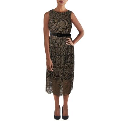 

Lauren Ralph Lauren Женское платье миди с эффектом металлик для коктейлей и вечеринок BHFO 4301, Black/gold
