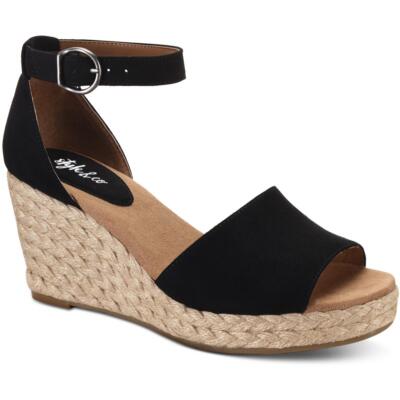 Style & Co. Womens Seleeney Black Wedge Sandals Shoes 9 Medium (B,M) BHFO 3221