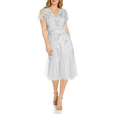 

Adrianna Papell Женское синее свадебное платье миди из икры с украшением  BHFO 8048, Serenity