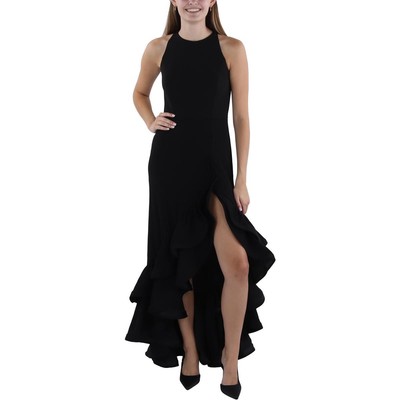 Betsy & Adam Womens Black Cascade Ruffle Formal Evening Dress Gown 2 BHFO 1646