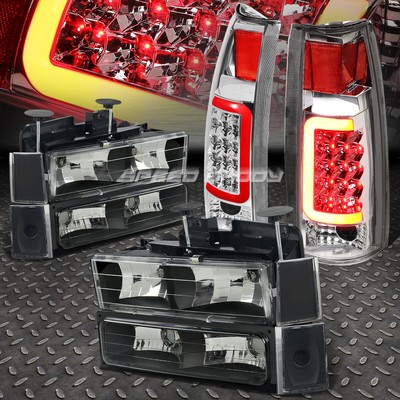 ЧЕРНЫЙ КОРПУС ФАРЫ + УГОЛОК + ХРОМИРОВАННЫЙ 3D U-ОБРАЗНЫЙ СВЕТОДИОДНЫЙ ЗАДНИЙ ФОНАРЬ HALO ДЛЯ 88-93 C10 C/ K