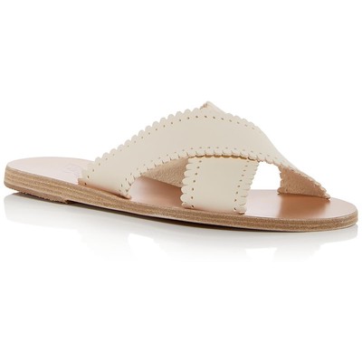 Ancient Greek Sandals Womens Philourgos Ivory Slide Sandals 38 Medium (B,M) 6346