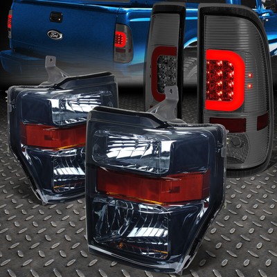 ДЛЯ 2008-2010 FORD SUPER DUTY КРАСНАЯ СВЕТОДИОДНАЯ ПОЛОСА С ДЫМЧАТЫМ ЗАДНИМ ФОНАРЕМ + ЯНТАРНАЯ ЕВРОФАРА