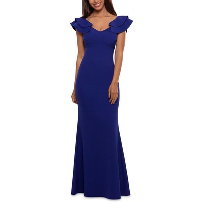 Женское официальное вечернее платье из синего крепа с оборками Betsy & Adam, 10 BHFO 9526