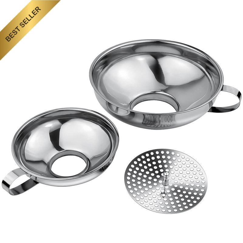 3PCS Stainless Steel Wide Mouth Kitchen Funnels with Strainer for Bottle Filling
