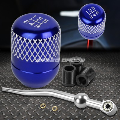 СЕРЕБРИСТЫЙ АЛЮМИНИЕВЫЙ РЫЧАГ ПЕРЕКЛЮЧЕНИЯ ПЕРЕДАЧ С ДВОЙНЫМ ИЗГИБОМ И СИНЕЙ 5-СТУПЕНЧАТОЙ СЕТЧАТОЙ РУЧКОЙ ДЛЯ EK/ EJ/ EG/DC