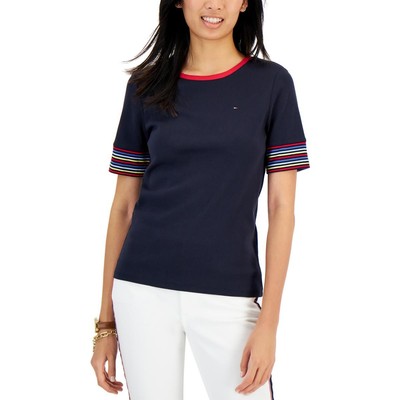 Женская темно-синяя футболка в полоску с круглым вырезом Tommy Hilfiger Top XS BHFO 1706