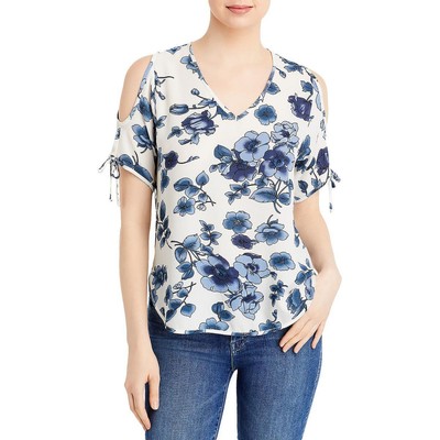 

Sioni Womens Aaeda Синяя блуза с пуловером и V-образным вырезом с аквалангом  BHFO 1188, Blue/white