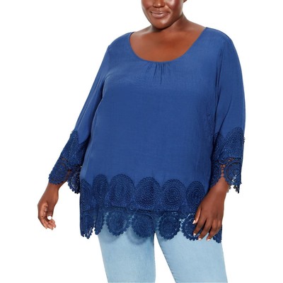 Женская шифоновая блузка крючком от Avenue Womens Sylvie темно-синего цвета, топ плюс 30/32 BHFO 8675