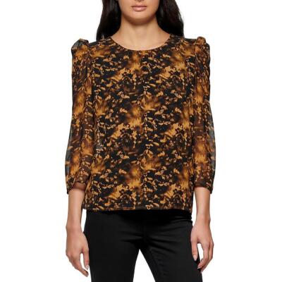 

Calvin Klein Womens Puff Shoulder Printed Top Bluse Shirt BHFO 3274, Черный