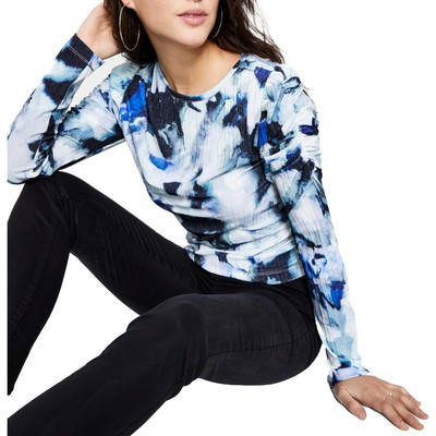 

Guess Женская синяя блузка-блузка с рюшами Ida  BHFO 1855, Acqua bloom print