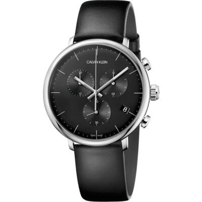 Pre-owned C.k Mens Wristwatch Ck Calvin Klein High Noon K8m271c1 Chrono Leather Black