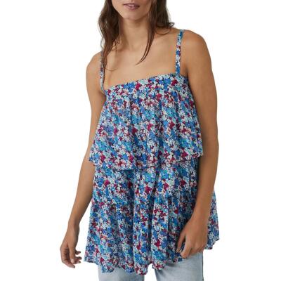 Free People Womens Blue Tiered Floral Print Tank Tunic Top Shirt S BHFO 2617
