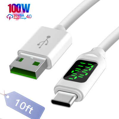 10ft Display QC Fast Charg Type-C USB-C Cable Charger For Samsung Huawei Xiaomi