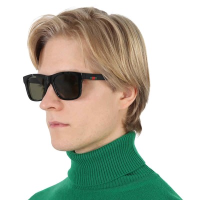 Pre-owned Gucci Green Square Men's Sunglasses Gg0008s 001 53 Gg0008s 001 53