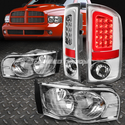 ХРОМИРОВАННАЯ ФАРА + ПРОЗРАЧНЫЙ УГОЛ + ХРОМИРОВАННЫЙ 3D СВЕТОДИОДНЫЙ ЗАДНИЙ СТОП-СИГНАЛ ДЛЯ 02-05 DODGE RAM