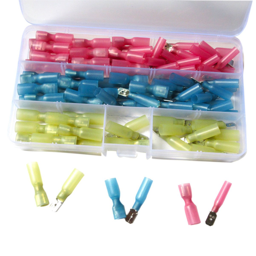 Male Female Heat Shrink Fully Insulated Spade Wire Crimp Terminal Connectors 100