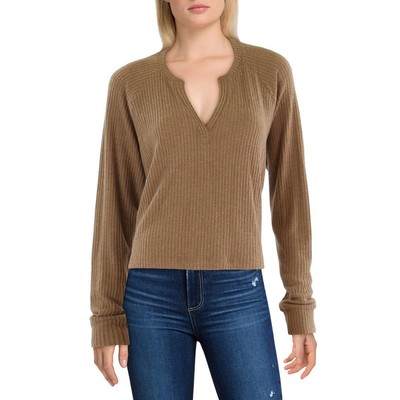 Beyond Yoga Womens Brown Waffle Knit V-Neck Long Sleeve Pullover Top M BHFO 4859