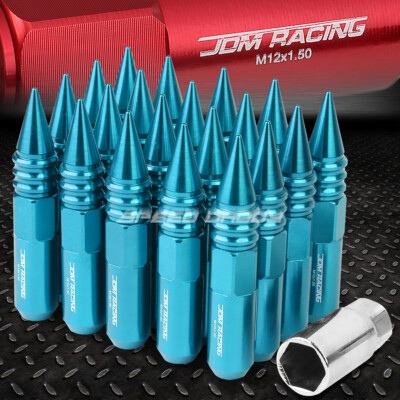 JDM АЛЮМИНИЕВЫЕ НЕБЕСНО-ГОЛУБЫЕ ГАЙКИ С ШИПАМИ + КЛЮЧ 20 шт./КОМПЛ. M12X1,5 25 ММ В ДИАМЕТРЕ / 107 ММ В ВЫСОТУ