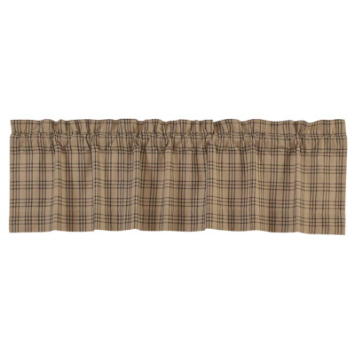 Sawyer Mill Charcoal Plaid Valance 16'' x 72'' Lined By VHC Tan Black Plaid