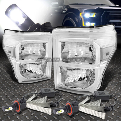 ХРОМИРОВАННЫЙ КОРПУС ФАРЫ + ПРОЗРАЧНЫЙ УГОЛ + СИСТЕМА БЕЛЫХ СВЕТОДИОДОВ 6000K ДЛЯ 11-16 ЧАСОВ SUPERDUTY