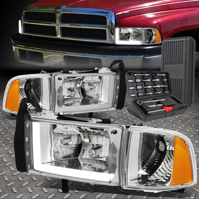 ДЛЯ 94-02 DODGE RAM LED DRL ХРОМИРОВАННЫЙ КОРПУС ЯНТАРНЫЕ УГЛОВЫЕ ФАРЫ + НАБОР ИНСТРУМЕНТОВ