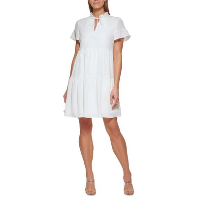 Женское короткое повседневное платье-сорочка из белого крепа DKNY 2 BHFO 9946
