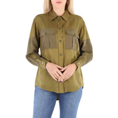 Pre-owned Burberry Ladies Dark Seaweed Green Ferne Panelled Oversized Shirt In Multicolor