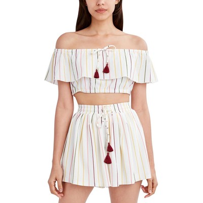 

Женская укороченная рубашка в полоску с текстурированным верхом BCBGeneration BHFO 3236, Ivory multi