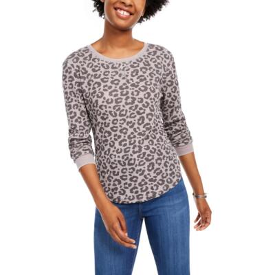 

Ultra Flirt Womens Waffle Crewneck Casual Top Shirt Juniors BHFO 6273, Simple leopard