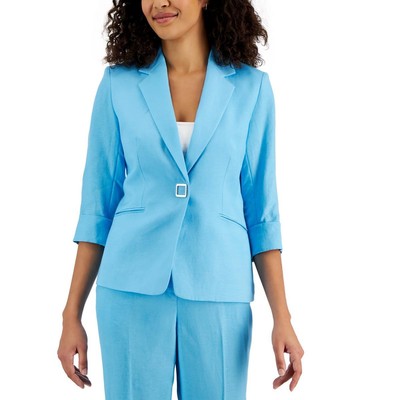 Kasper Womens Blue Collar Long Sleeve One-Button Blazer Jacket 12 BHFO 3492