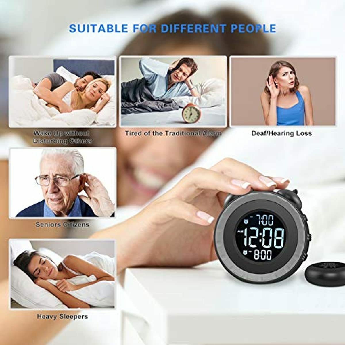 Alarm Clock for Heavy Sleeper Deep Small with USB Charger Port Loud Extra Very A