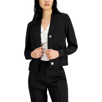 

Женская сатиновая куртка без воротника Donna Karan с пуговицами спереди BHFO 9679, Черный