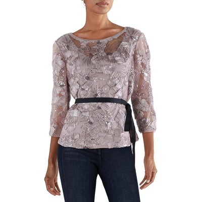 Женская розовая блузка Alex Evenings из сетки с поясом и блестками L BHFO 0023