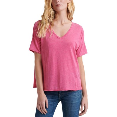 Женская розовая футболка с V-образным вырезом Lucky Brand, повседневная футболка Top S BHFO 8745