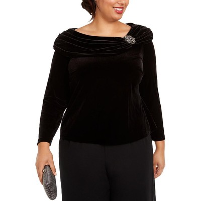 

Женская черная бархатная блузка с драпировкой Alex Evenings, рубашка плюс  BHFO 7323, Черный