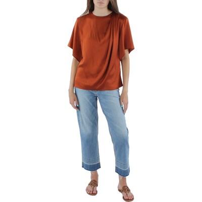 

Женская шелковая блузка с драпировкой и вырезом Vince BHFO 1162, Rust amber