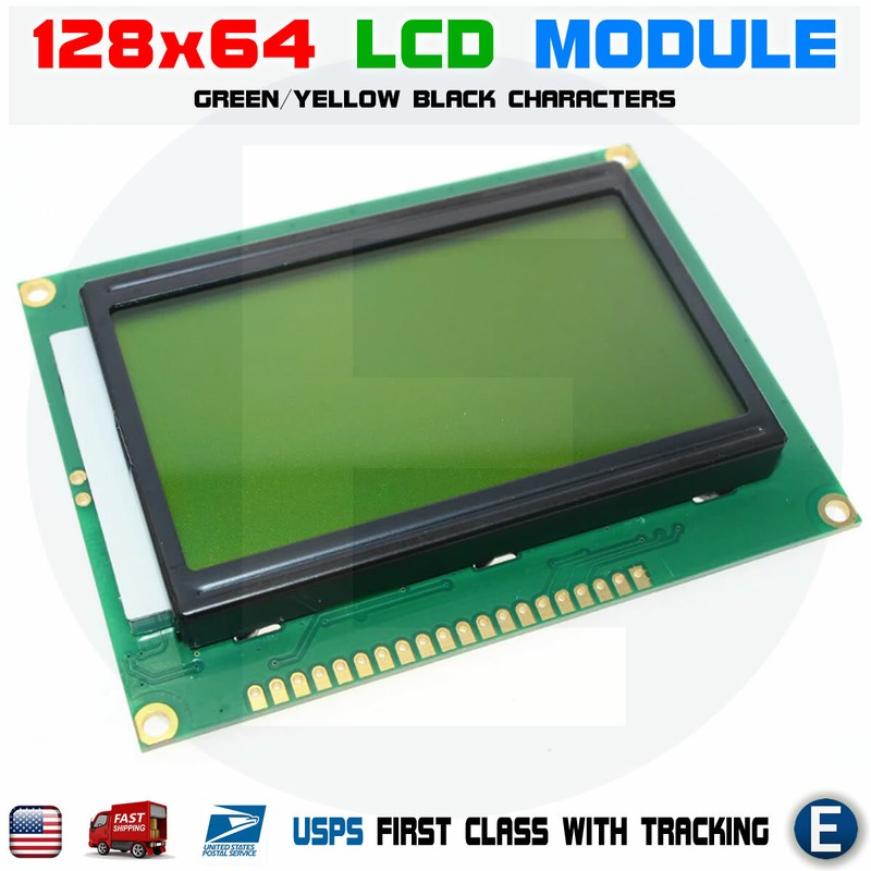 12864 128x64 Graphic Symbol Font LCD Display Module Yellow/Green for