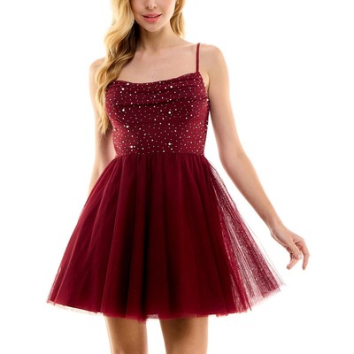 City Studios Womens Red Embellished Mini Fit & Flare Dress Juniors 5/6 BHFO 7260
