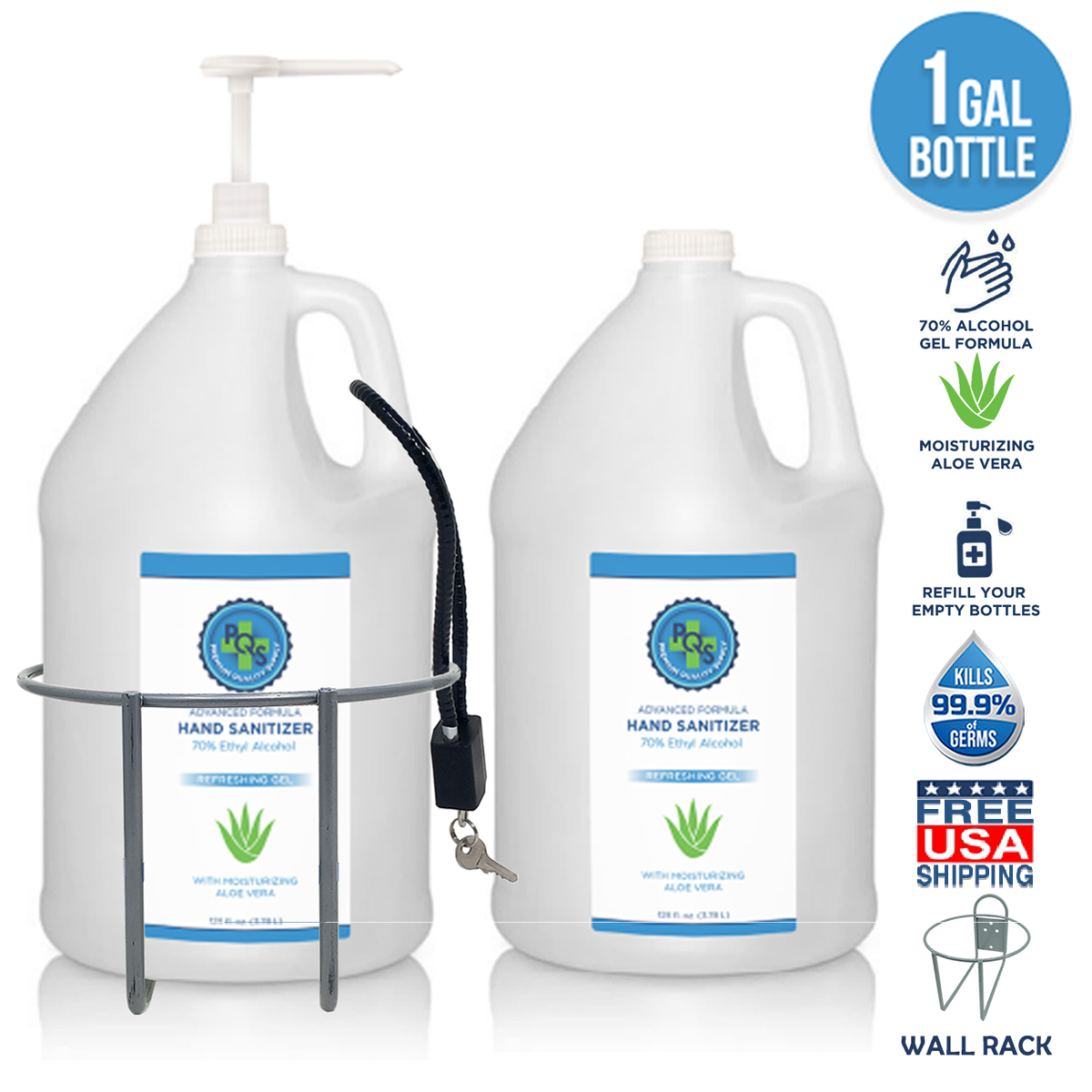 Gel 1 Gallon 128oz - 70% Alcohol, Aloe, Lemon W/ Pump, Rack,