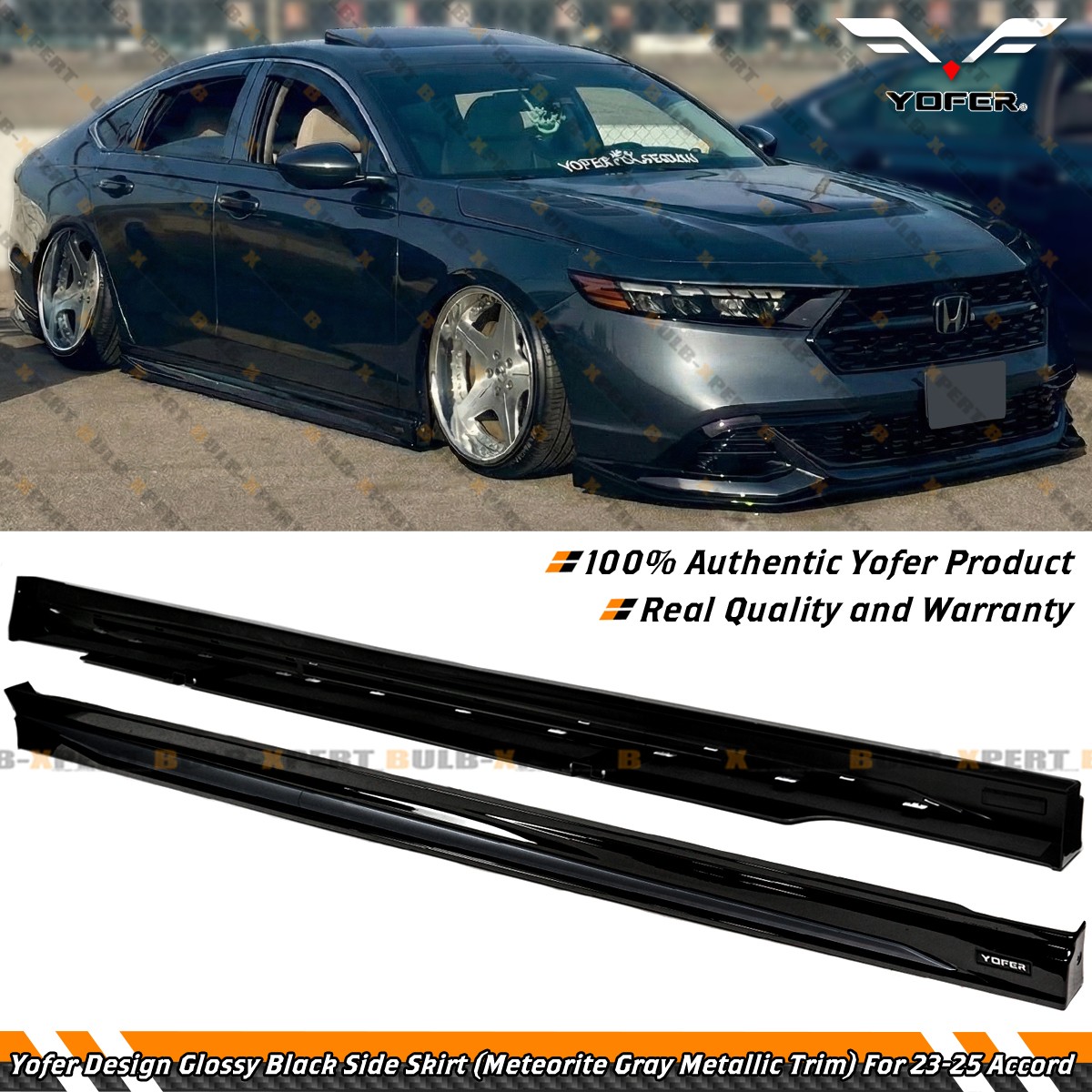 For 2023-2026 Honda Accord Yofer Meteorite Gray Gloss Black Side Skirt Extension