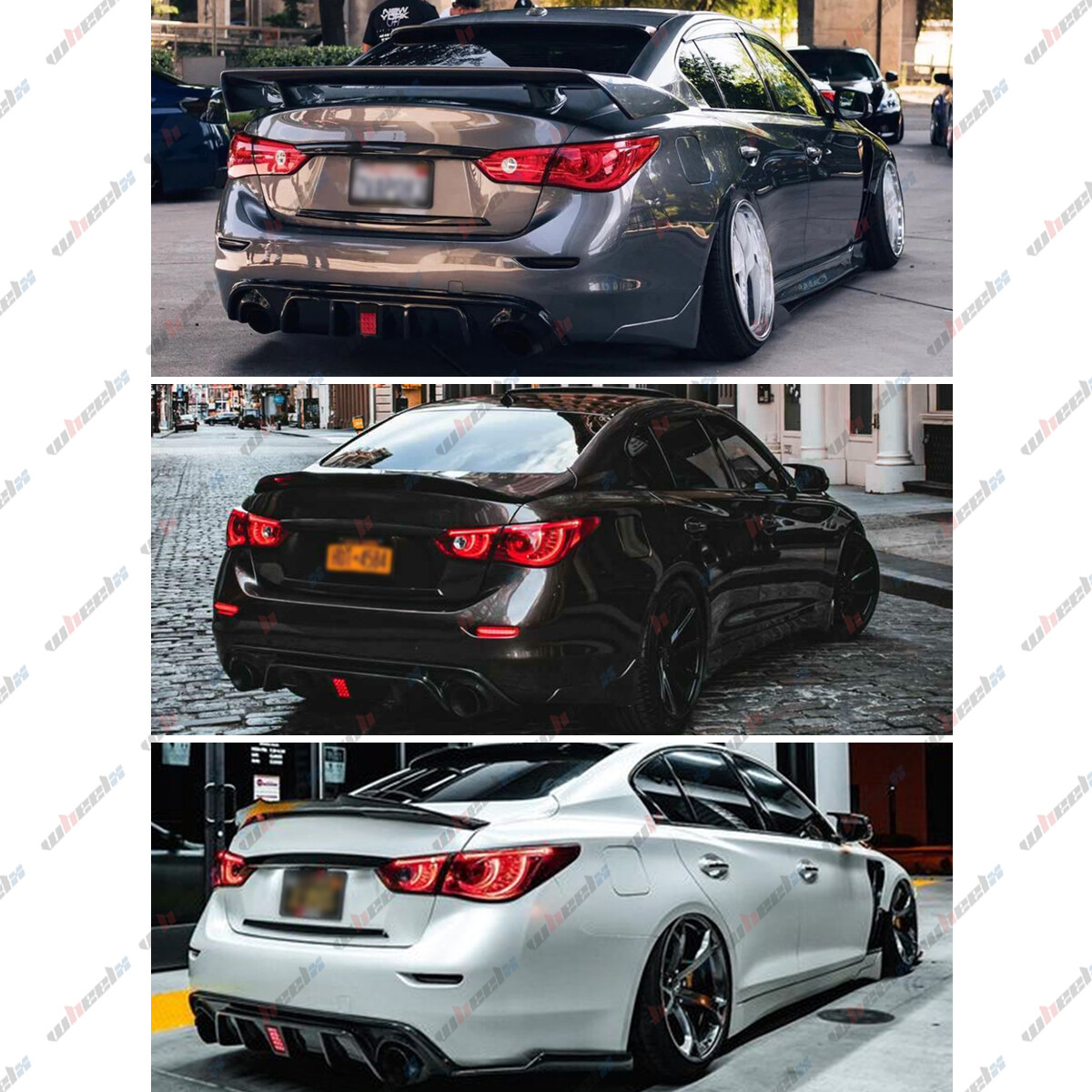 Carbon Fiber Rear Bumper Diffuser Lip for Infiniti Q50 2014-2017 W/ LED LIGHT