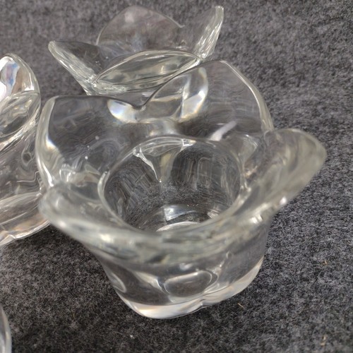 Crystal Tulip Votive Candle Holders Lot of 4 Clear Four Petals Glass