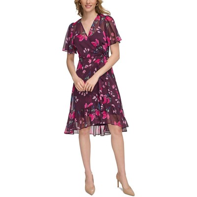 Женское фиолетовое платье Calvin Klein с цветочным принтом и высокой талией, 12 BHFO 5392